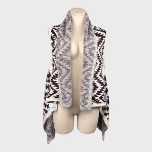 NWT Booskies Fuzzy Knit Southwest Aztec Open Front Vest